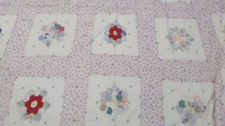 82x66 " Vintage Handmade Patchwork Block Quilt Pink Floral Reversible Quilt