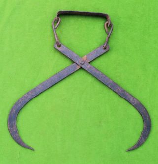 Vintage Small Ice Block Hook,  Tongs With Swinging Handle
