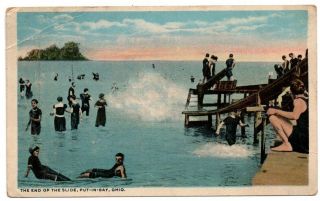 Oh Ohio Pib Put In Bay End Of The Slide Bathers People Ottawa County Postcard