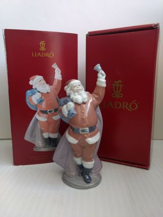 Lladro Figurine 6500 Jolly Santa,  Retired,  Santa Ringing Bell With Box