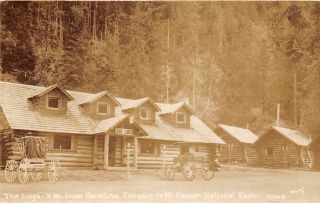 F30/ Mt Rainier Washington Rppc Postcard 1951 The Logs Cabins Inn Paradise