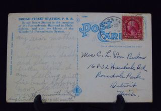 Postcard Broad St Railroad Station Terminal Philadelphia PA Posted 2 Cent Stamp 2