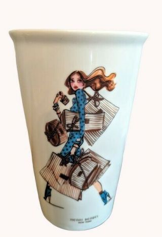 Henri Bendel York Shopper Tumbler Travel Cup Mug No Lid Porcelain