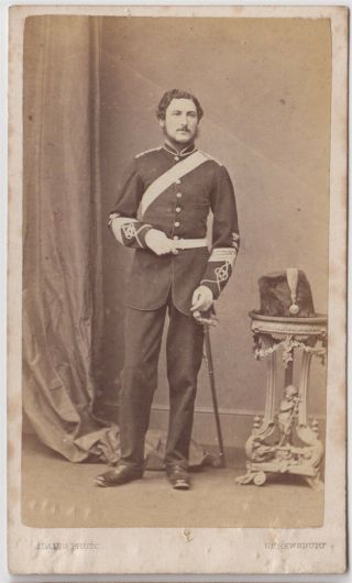 Military Cdv - Shrewsbury,  Soldier Standing With Busby