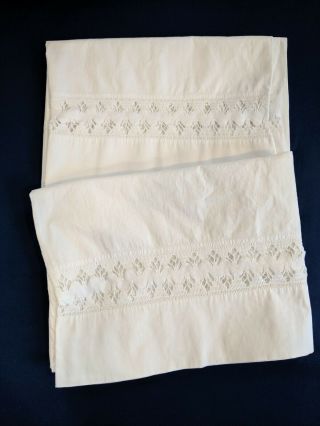 Set Of 2 Vintage White Pillowcases Heavy Cotton