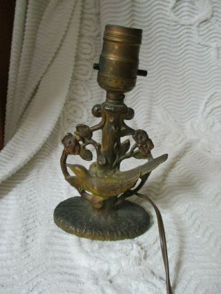 Antique Vintage Pot Metal Blue Bird & Flowers Side Bedroom Table Lamp