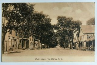 1912 Ny Postcard Pine Plains Dutchess Main Street Stores Horseback Sepia Tone