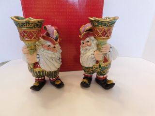 Fitz And Floyd Christmas Court Candle Holders Elves With Torch Orig Box