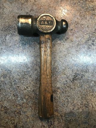 Antique Brass Head Ball Peen No Spark Hammer Wooden Wood Handle Vintage