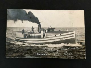 1915 Rppc Steam Fishing Boat " Eagle " Michigan City Indiana