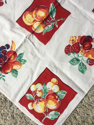 Pretty Vintage Tablecloth,  Cotton,  Fruit,  Bright Colors,  68 X 48 "