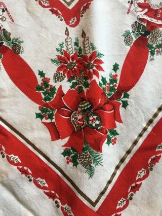 Vintage Christmas Tablecloth,  Santa Claus,  Noel,  Cheers,  Cotton Print,  96 X 57 "