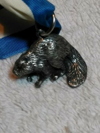 Boy Scouts of America sterling silver beaver award medal with neck ribbon 8