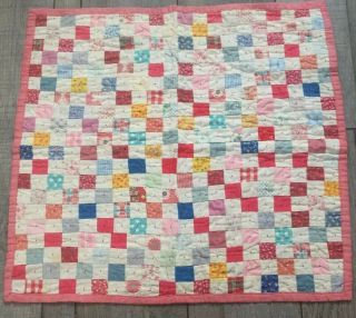 Vintage Handcrafted Quilted 21” X 22” Square Multicolor Table Topper Centerpiece