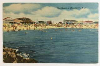 1954 Nj Postcard Manasquan Monmouth Jersey The Beach Swimmers Bathers Linen
