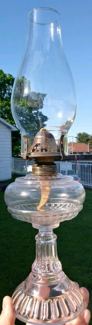 Vintage Scarce 19th C.  Greensburg 200 Pattern Oil Kerosene Glass Stand Lamp Look