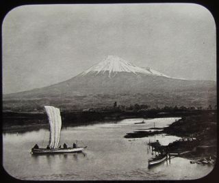 Glass Magic Lantern Slide Mount Fuji From Numagawa C1890 Victorian Photo Japan