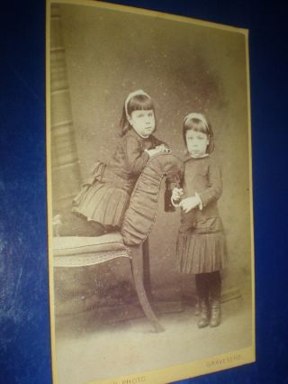 Cdv Old Photograph Twin Girls By Gould At Gravesend C1870s