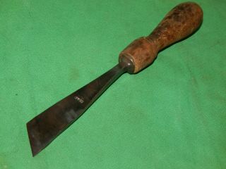 Antique M.  O.  P.  Wood Carving Tool Skew Chisel Sweep 1 - 1/4 " Cut 10 " Long
