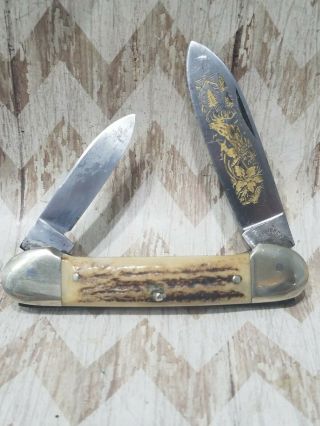 Vintage Solingen Germany Carl Schlieper German Eye Stag Canoe Pocket Knife