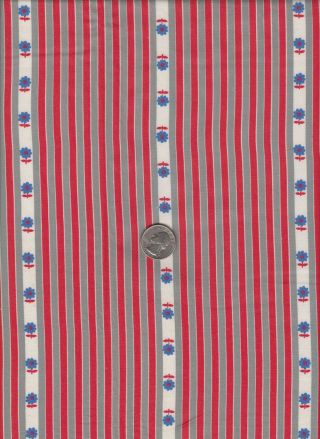 Vintage Feedsack Red Gray Stripe Blue Floral Feed Sack Sewing Fabric