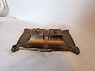 Antique Double Inkwell Solid Brass Desk Top