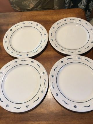 Set Of 4 Longaberger Pottery Woven Traditions Dinner Plates Classic Blue Usa Ec
