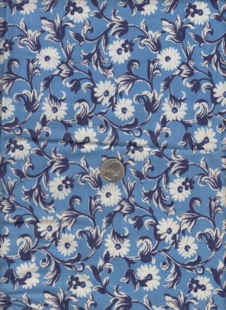 Vintage Feedsack Navy Blue White Floral Feed Sack Quilt Sewing Fabric 32 X 29