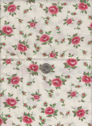 Vintage Feedsack Beige Red Green Floral Feed Sack Quilt Sewing Fabric 32 X 29