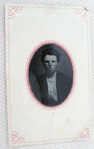 ANTIQUE TINTYPE PHOTO PORTRAIT SPOOKY LOOKING YOUNG MAN WITH A BIG HEAD OF HAIR 2