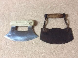 Antique 1800s Ulu Skinning Tool Knife Blade Wood Metal,  Alaska Antler Handle