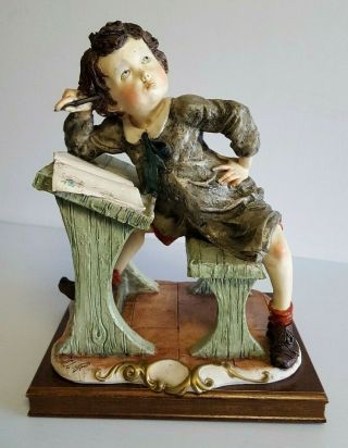 10 " Early A.  G.  Giuseppe Armani Capodimonte Porcelain Statue Girl Or Boy At Desk