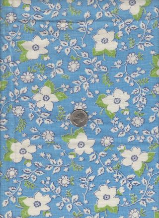 Vintage Feedsack Blue White Green Floral Feed Sack Quilt Sewing Fabric 22 X 37