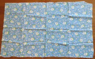 Vintage Feedsack Blue White Green Floral Feed Sack Quilt Sewing Fabric 22 x 37 2