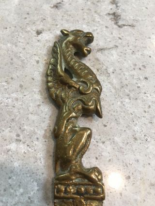 Antique Brass Metal Figural Dragon Dragons Letter Opener Old Vintage Gothic Art