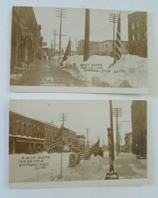 2 Antique Dowagiac Michigan Real Photo Postcard Street Scene Washington Birthday