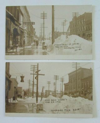 2 Antique Dowagiac Michigan Real Photo Postcards Street Scenes Patriotic