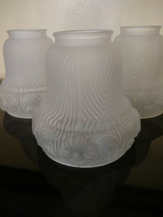 Set Of 3 Vintage Frosted Satin Glass Lamp Light Shade Sconce With Floral Design