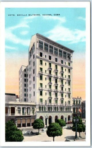 Vintage Havana Cuba Postcard " Hotel Sevilla Biltmore " Street View Kropp C1930s