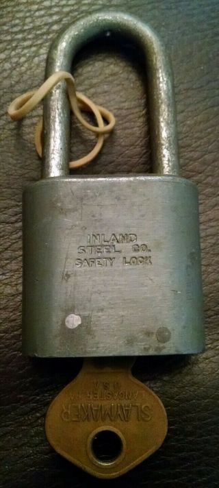 Rare Vintage Antique Slaymaker Inland Steel Co.  Safety Lock Padlock With Key Usa