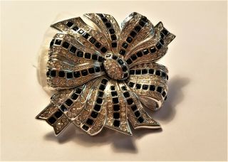Spectacluar Swarovski Crystals Sapphire Blue & Clear Bow Brooch Pin $200 Retail