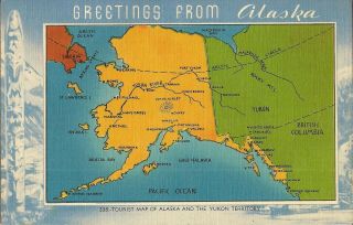 Alaska Map - Of Alaska & Yukon Territory,  Totem Pole,  Arctic Circle