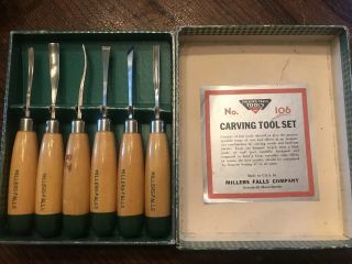 Vintage Millers Falls Carving Tool Set No.  106 Woodworking Chisel Tools