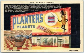 1947 Planters Peanut Store Advertising Postcard Times Square York City Linen