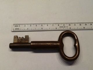 Vintage Solid Brass 4.  5 " Stamped Barrel Jail Prison Key
