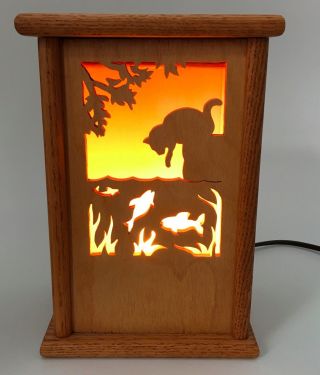 Cut - Out Wooden Table Lamp Night Light Shadowbox Different Patterns Cat Halloween