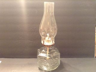 Vintage Antique Lamplight Farms Clear Glass 6 Sided Oil Base Hurricane Lamp