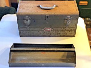 Vintage Aged Craftsman 18 " Metal Tool Box With Metal Tray