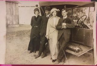 Vintage Old 1913 Photo Of Men Women Fashion & Car With Fire Extinguisher Fresno