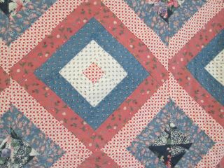 Vintage Log Cabin Baby / Doll Quilt - Summer Weight Crib Blanket 39 By 39 "